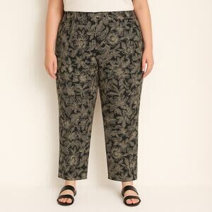 Lane Bryant Linen Viscose Print Pants Women’s 14 Black White Elastic Waist